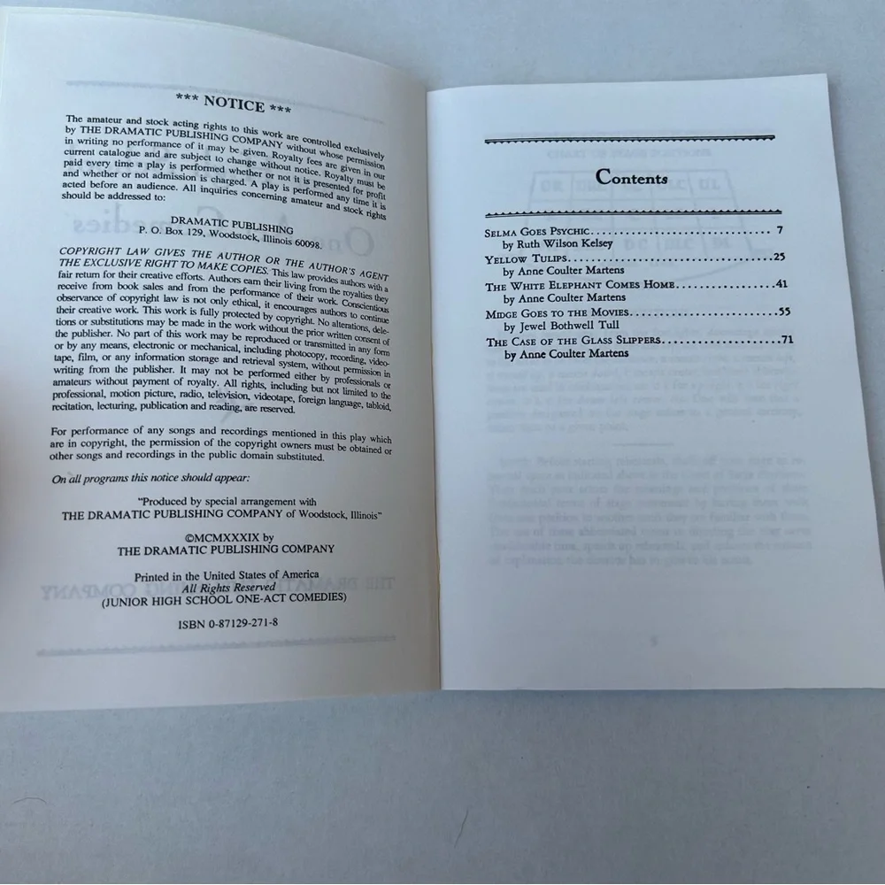 Junior High School One-Act Comedies Plays Ruth Kelsey 0871292718 Anthology